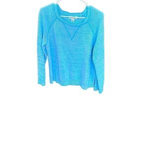 Women's Blue Cotton Country Long Sleeve Ribbed Cotton Pullover Sweater Size Smal
